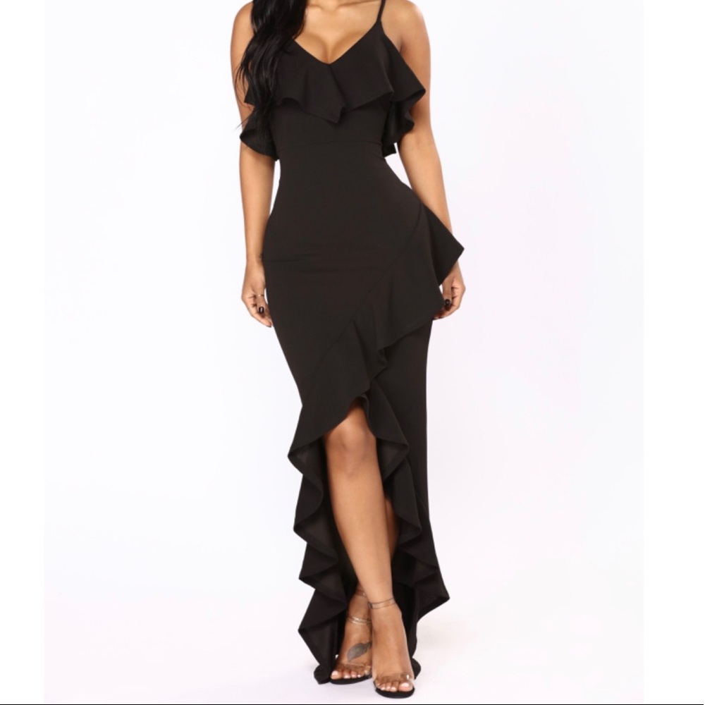Black Ruffle Maxi Dress-Large